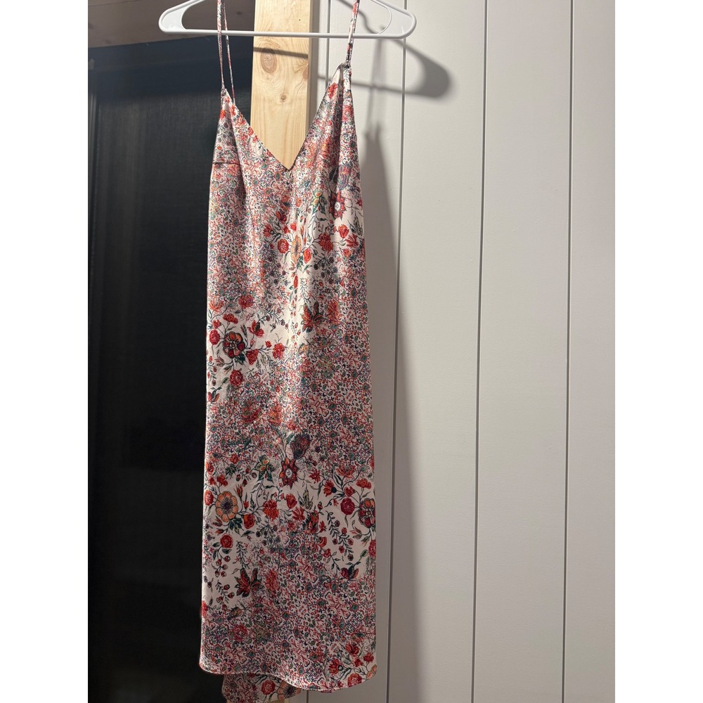 Victorias Secret Floral‎ Satin Slip Dress V-Neck Spaghetti Strap Midi Multicolor